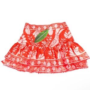 Farm Rio Neon Jungle Tiered Miniskirt | Large NWT Orange/white
